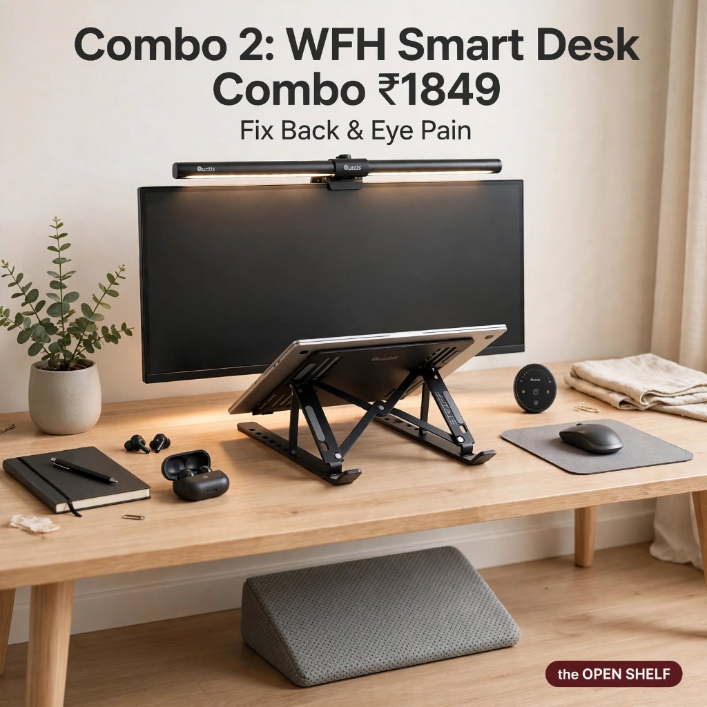Combo 2 WFH Smart Desk Combo ₹1849 - STRIFF Stand + Quntis Light Bar + Metron Footrest
