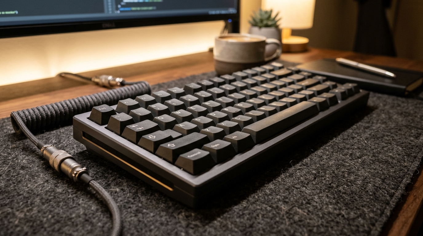 75 percent gasket mounted mechanical keyboard on wool felt desk mat