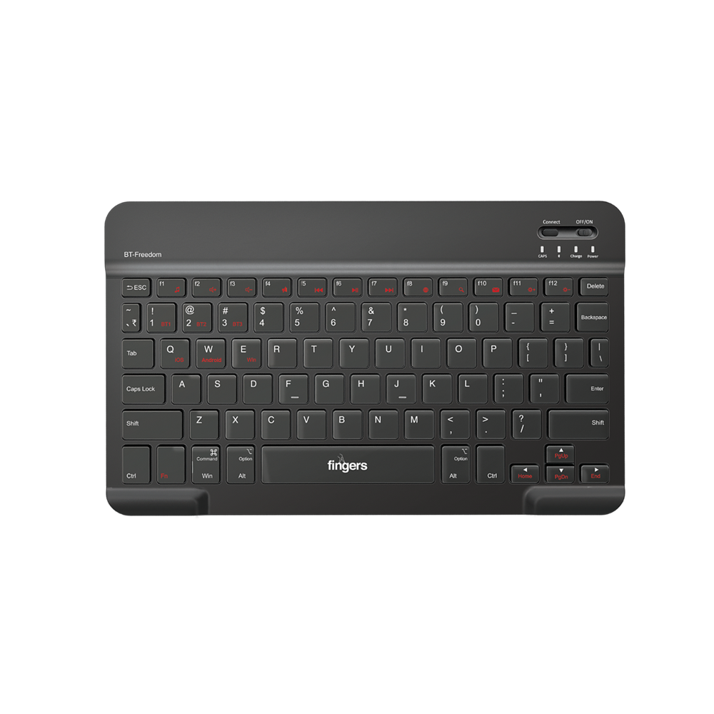 FINGERS BT-Freedom Mini Bluetooth Keyboard - Type-C Rechargeable 30 Days Long Battery Life, X-Type Scissor Keys, Portable Design for Laptops, Tablets & Smartphones (Jet Black)