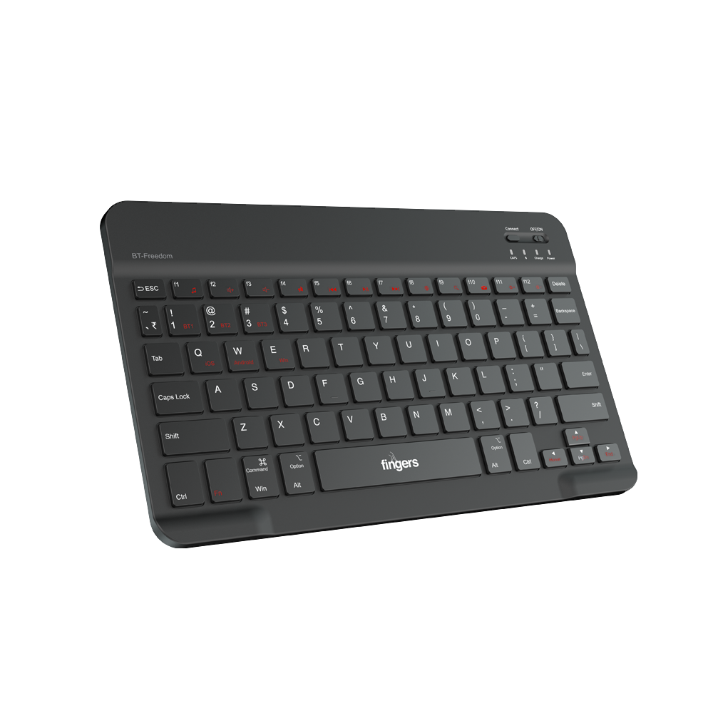 FINGERS BT-Freedom Mini Bluetooth Keyboard - Type-C Rechargeable 30 Days Long Battery Life, X-Type Scissor Keys, Portable Design for Laptops, Tablets & Smartphones (Jet Black) - View 1
