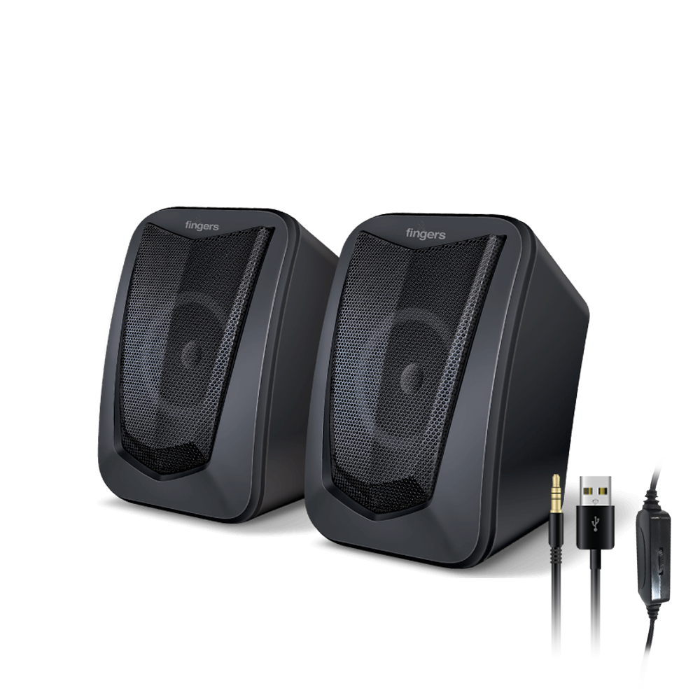 FINGERS DeskSound 2.0 USB Powered Multimedia 2.0 Speakers with Inline Volume Controller and Simple Plug-n-Play (Midnight Black) - View 2