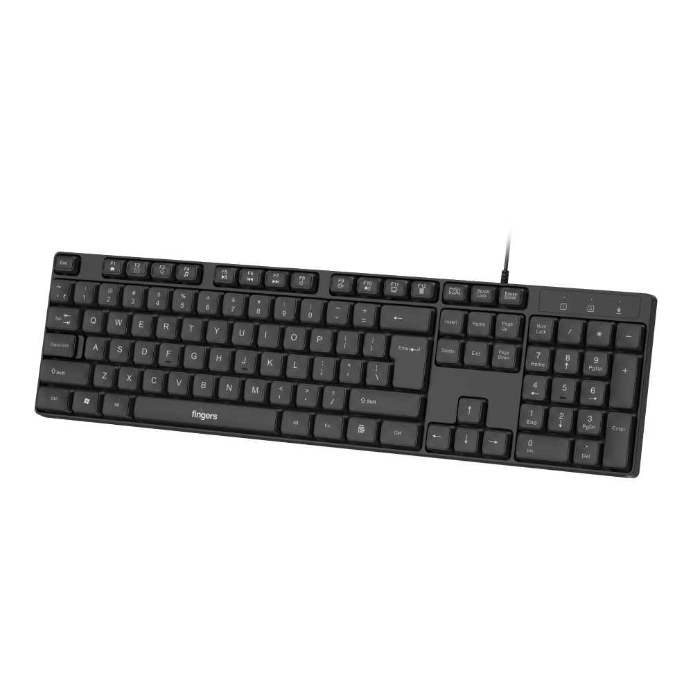 FINGERS WonderClicks K9 Wired USB Keyboard (104 Keys Including 12 Quick Media Keys and Rupee Key, Slim Design, 1.5 m USB Cable, Compatible with Windows, macOS, Linux) Rich Black - View 2