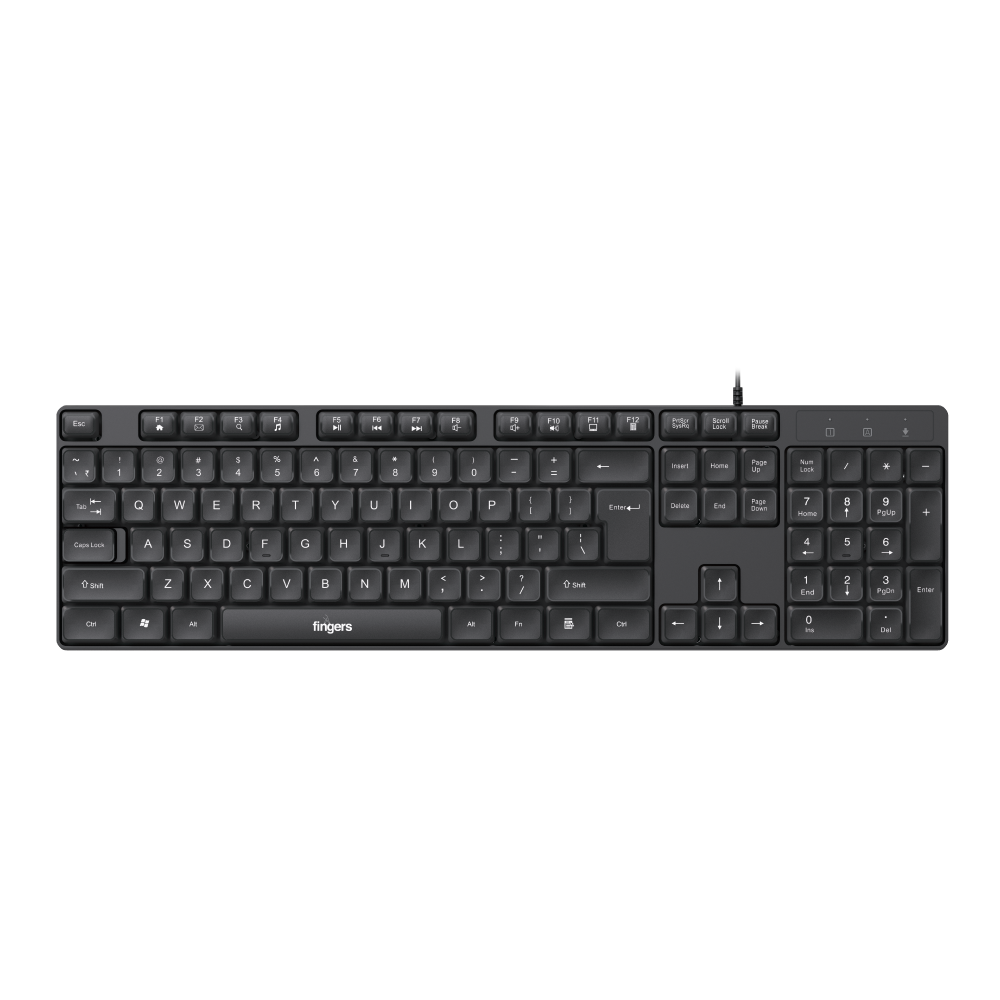 FINGERS WonderClicks K9 Wired USB Keyboard (104 Keys Including 12 Quick Media Keys and Rupee Key, Slim Design, 1.5 m USB Cable, Compatible with Windows, macOS, Linux) Rich Black - View 4