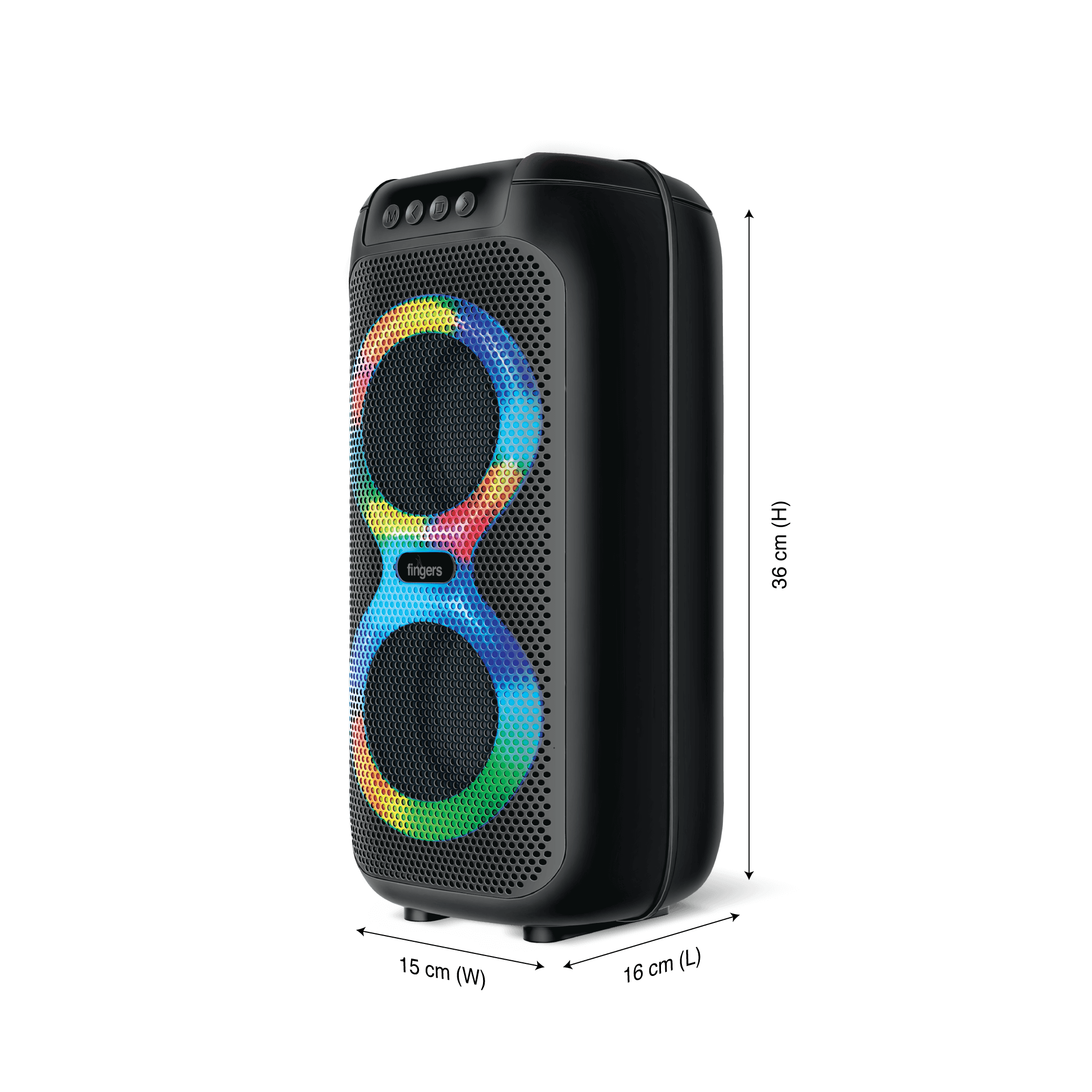 FINGERS Swag5 Bluetooth Portable Speaker (with RGB Lights, 10 W Deep Bass, FM, USB, MicroSD, AUX, Mic in (6.35 mm), Multi-Point Technology, Provisional Slot for Wired/Wireless Mic) - View 3