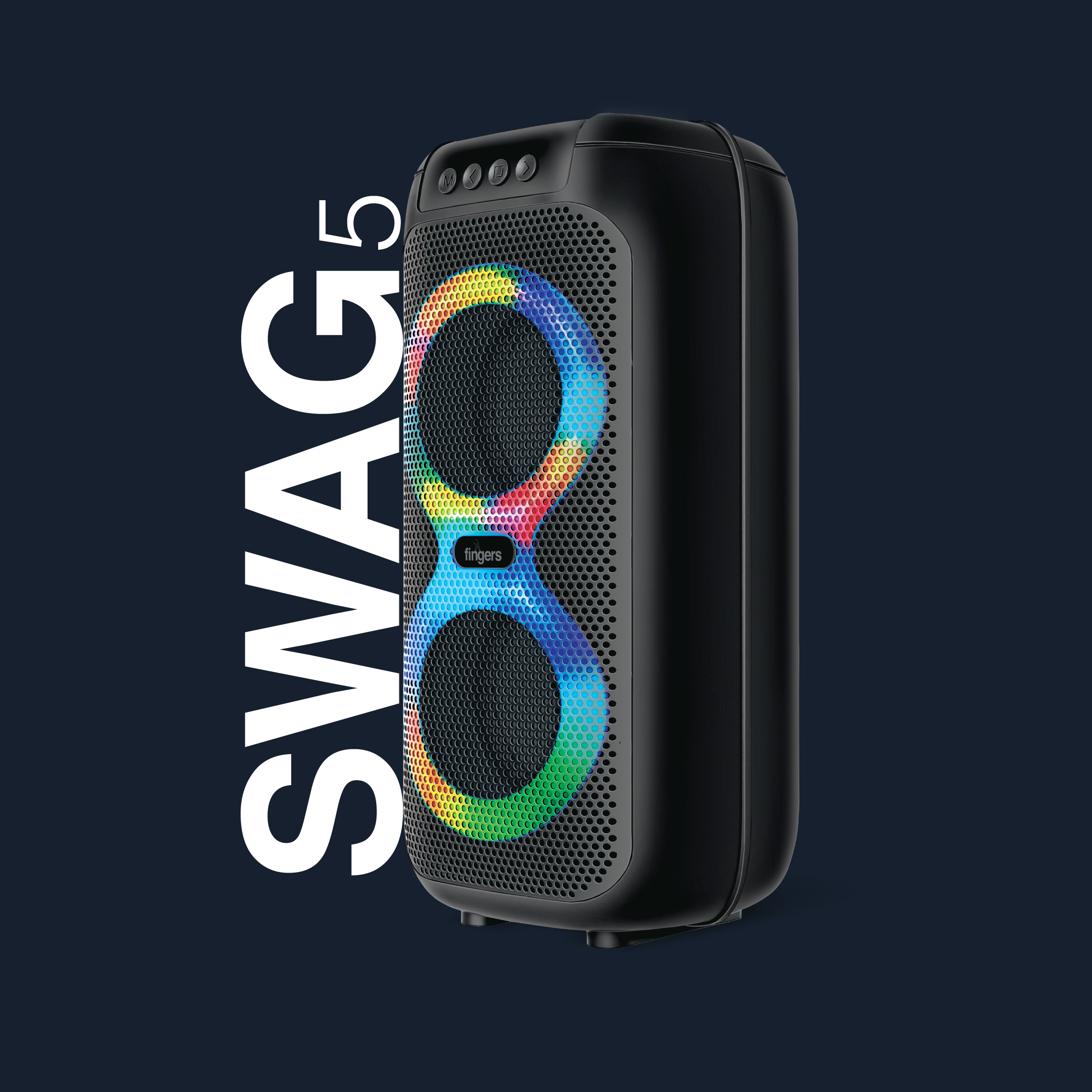 FINGERS Swag5 Bluetooth Portable Speaker (with RGB Lights, 10 W Deep Bass, FM, USB, MicroSD, AUX, Mic in (6.35 mm), Multi-Point Technology, Provisional Slot for Wired/Wireless Mic) - View 4